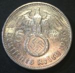 Германия • 3-й рейх 1936 г. A (Берлин) • KM# 94 • 5 рейхсмарок • (серебро) • символ Рейха • Гинденбург • регулярный выпуск • MS BU люкс!