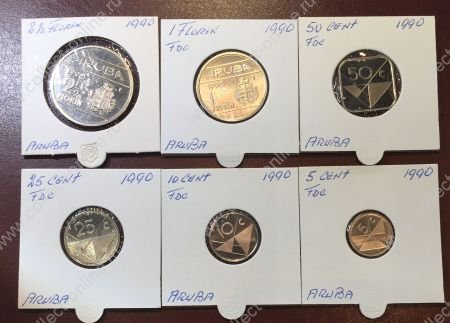 Аруба 1990 г. KM# 1-6 • 5 центов - 2 1/2 флорина • 6 монет • годовой набор • MS BU люкс! • пруф-лайк