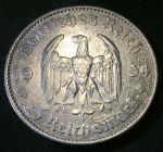 Германия • 3-й рейх 1934 г. F • KM# 83 • 5 рейхсмарок • (серебро) • символ Рейха • Кирха(церковь) • регулярный выпуск • XF+