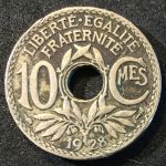 Франция 1928г. KM# 866a • 10 сантимов • XF- (кат.-$8.00)