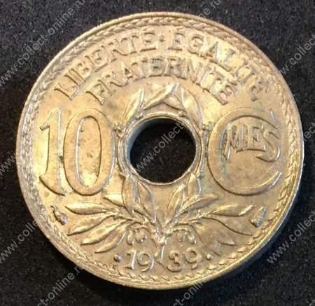 Франция 1939 г. • KM# 889.1 • 10 сантимов • год - "•1939•" • регулярныый выпуск • BU ( кат.- $5,00 )