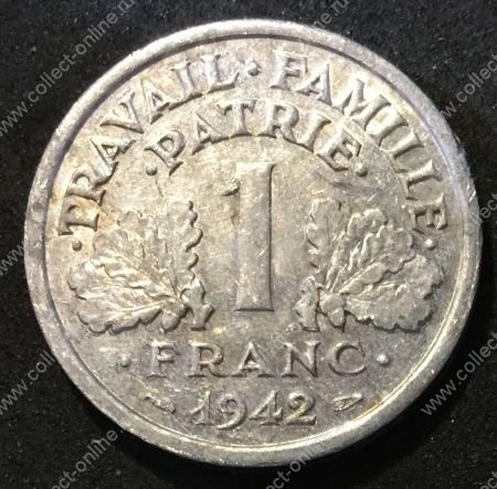 Франция 1942г. KM# 902.1 • 1 франк (правительство Виши) • BU-
