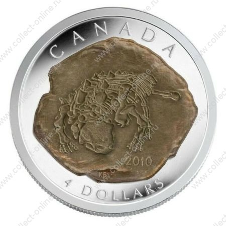 Канада 2010 г. • KM# 1014 • 4 доллара • динозавры • эуплоцефал • памятный выпуск • MS BU пруф