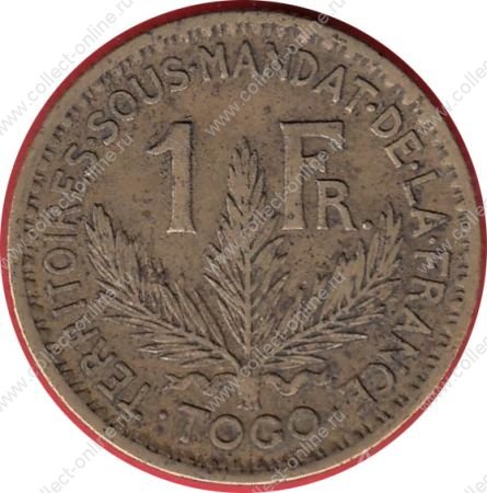Того 1925 г. • KM# 2 • 1 франк • лиственница • регулярный выпуск • VF ( кат. - $25+ )