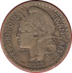 Того 1925 г. • KM# 2 • 1 франк • лиственница • регулярный выпуск • VF ( кат. - $25+ )