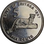 Эритрея 1997 г. • KM# 44 • 5 центов • леопард • регулярный выпуск • MS BU