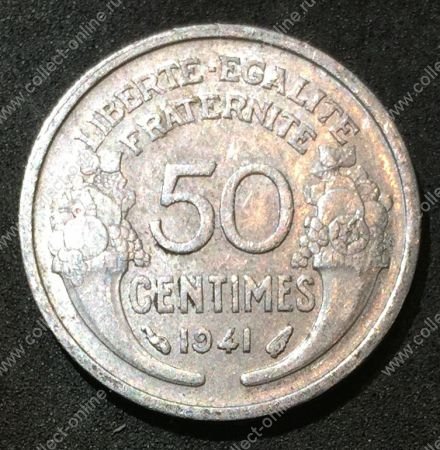 Франция 1941-1947 гг. • KM# 894.1 • 50 сантимов • Марианна • регулярный выпуск • +/- VF