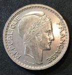 Франция 1948 г. • KM# 909.1 • 10 франков • (малая голова) • регулярный выпуск • XF-AU