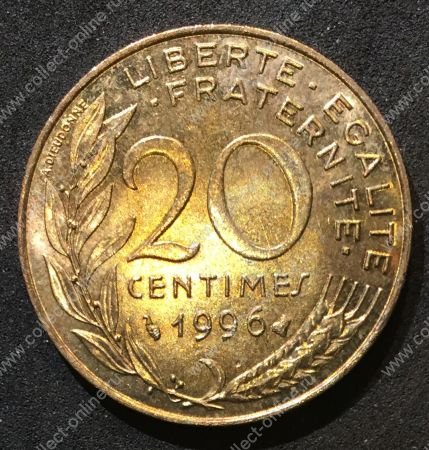 Франция 1962-2000 гг. KM# 930 • 20 сантимов • регулярный выпуск • MS BU
