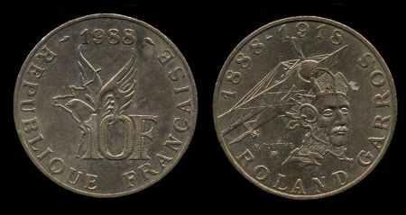 Франция 1988 г. • KM# 965 • 10 франков • Ролан Гаррос • памятный выпуск • AU
