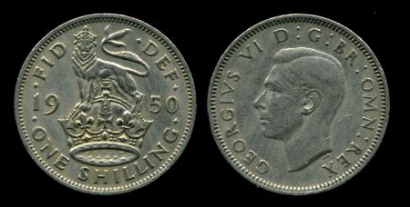 Великобритания 1950 г. • KM# 876 • 1 шиллинг • герб Англии • регулярный выпуск • +/- XF 