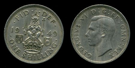 Великобритания 1949 г. • KM# 877 • 1 шиллинг • герб Шотландии • регулярный выпуск • +/- XF