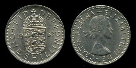 Великобритания 1963 г. • KM# 904 • 1 шиллинг • Елизавета II • герб Англии • регулярный выпуск • MS BU