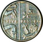 Великобритания 2011 г. - н.д. • KM# 1109d • 5 пенсов • Елизавета II • фрагмент королевского герба • регулярный выпуск • +/- AU