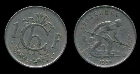 Люксембург 1952-1964 гг. • KM# 46.1 • 1 франк • металлург • регулярный выпуск • XF-AU