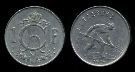 Люксембург 1955 г. • KM# 46.2 • 1 франк • металлург • регулярный выпуск • MS BU