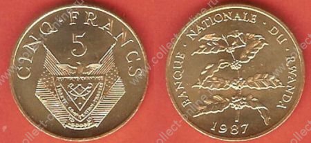 Руанда 1987г. KM# 13 / 5 франков / MS BU / гербы