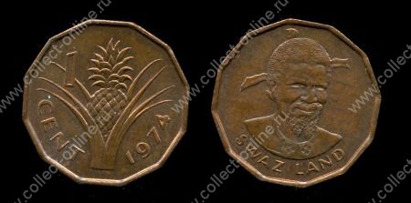 Свазиленд 1974 г. • KM# 7 • 1 цента • Собуза II • ананас • регулярный выпуск • MS BU