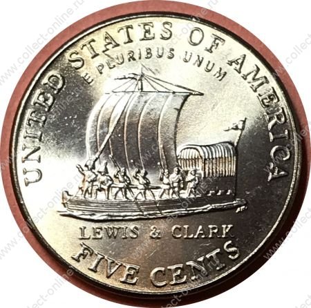 США 2004 г. D • KM# 361 • 5 центов • Томас Джефферсон • экспедиция Льюиса и Кларка • регулярный выпуск • MS BU