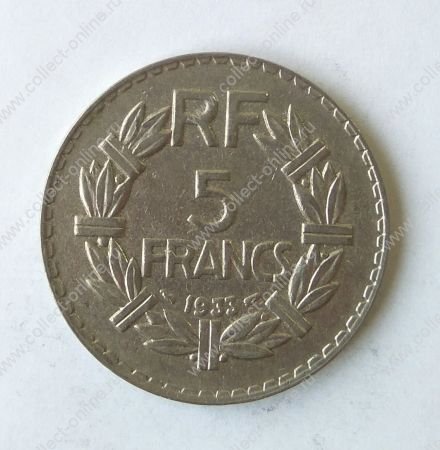 Франция 1933 г. • KM# 888 • 5 франков • регулярный выпуск • XF - AU