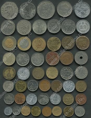 Иностранные монеты • набор 50 шт. разных типов • VF-UNC