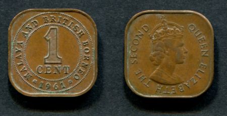 Малайя и Британское Борнео 1961 г. • KM# 5 • 1 цент • Елизавета II • регулярный выпуск • XF+