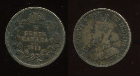 Канада 1911 г. • KM# 16 • 5 центов • Георг V • серебро • регулярный выпуск(год-тип) • F-