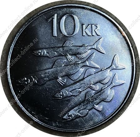 Исландия 2008 г. • KM# 29a.1 • 10 крон • мойва • герб Республики • регулярный выпуск • MS BU ( кат.- $ 3,00 )