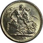 Великобритания 1909 г. • KM# 805 • соверен • Эдуард VII • св. Георгий • золото 917 - 7.98 гр. • регулярный выпуск • MS BU