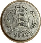 Дания 1875 г. • KM# 797.1 • 1 крона • Кристиан IX • серебро • регулярный выпуск • F-
