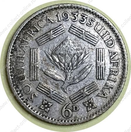 Южная Африка 1933 г. • KM# 16.2 • 6 пенсов • Георг V • серебро • регулярный выпуск • VF+