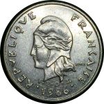Новая Каледония 1986 г. • KM# 11 • 10 франков • каноэ • регулярный выпуск • AU+