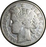 Франция 1872 г. K(Бордо) KM# 817.2 • 2 франка • богиня Церера • серебро • регулярный выпуск • VF+