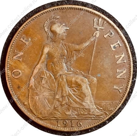 Великобритания 1916 г. • KM# 810 • 1 пенни • Георг V • регулярный выпуск • XF ( кат. - $25 )