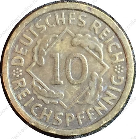 Германия 1935 г. D (Мюнхен) • KM# 40 • 10 рейхспфеннигов • колосья пшеницы • регулярный выпуск • XF