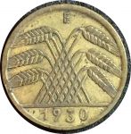 Германия 1930 г. E (Мюльденхуттен) • KM# 40 • 10 рейхспфеннигов • колосья пшеницы • регулярный выпуск • XF ( кат. - $15 )