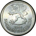 Финляндия 1964 г. S • KM# 49 • 1 марка • финский лев • серебро • регулярный выпуск(первый год) • BU