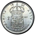 Швеция 1953 г. • KM# 827 • 2 кроны • Густав VI • серебро • регулярный выпуск • MS BU