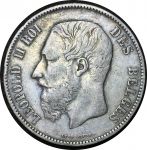 Бельгия 1873 г. • KM# 24 • 5 франков • Леопольд II • серебро • регулярный выпуск • XF