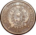 Аргентина 1891 г. • KM# 33 • 2 сентаво • герб Аргентины • регулярный выпуск • VF+