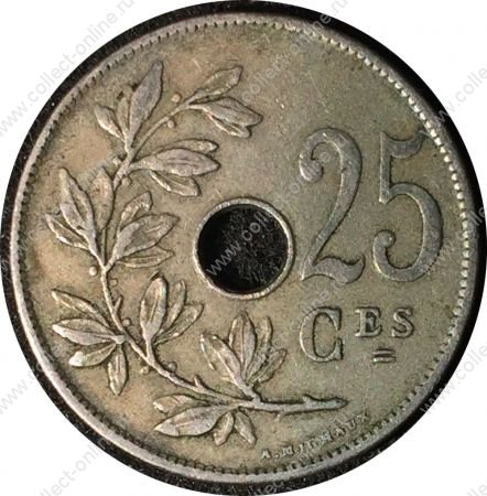 Бельгия 1920 г. • KM# 68.1 • 25 сантимов • "Belgique" • регулярный выпуск • XF ( кат. - $7 )