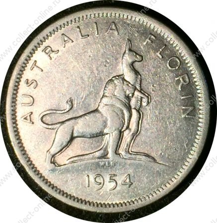 Австралия 1954 г. • KM# 55 • 1 флорин(2 шиллинга) • Королевский визит • серебро • памятный выпуск • AU+