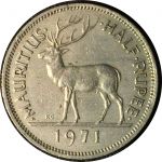Маврикий 1971 г. • KM# 37.1 • ½ рупии • Елизавета II • олень • регулярный выпуск • AU