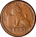 Бельгия 1905 г. • KM# 35.1 • 2 сантима • Бельгийский лев ("Des Belges") • регулярный выпуск • VF