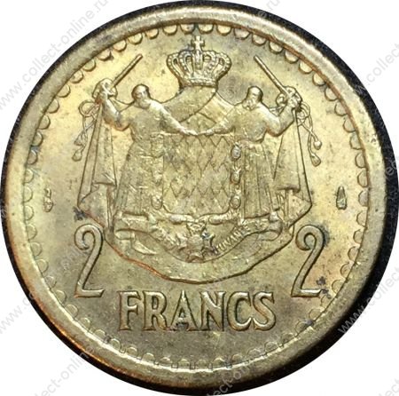 Монако 1945 г. KM# 121a • 2 франка • Луи II • герб княжества • регулярный выпуск • MS BU-