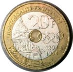 Франция 1994 г. • KM# 1036 • 20 франков • 100-летие современного Олимпийского движения • триметалл • XF-AU