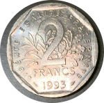 Франция 1993 г. • KM# 1062 • 2 франка • Жан Мулен (50 лет со дня смерти) • регулярный выпуск • MS BU