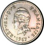 Французская Полинезия 1967 г. • KM# 5 • 10 франков • год - тип • тотемы • регулярный выпуск • BU