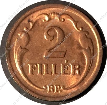 Венгрия 1938 г. BP • KM# 506 • 2 филлера • регулярный выпуск • MS BU красн.