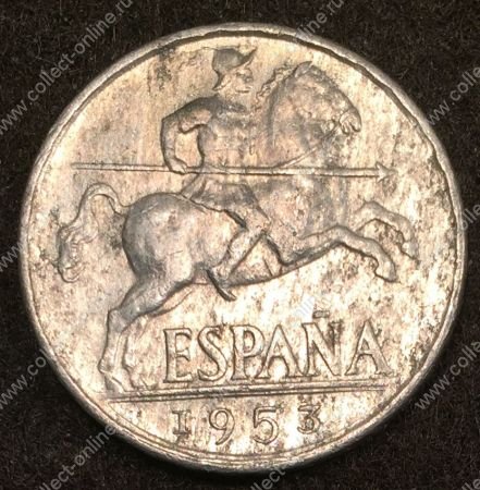 Испания 1953 г. • KM# 766 • 10 сентимос • всадник с копьем • регулярный выпуск • BU